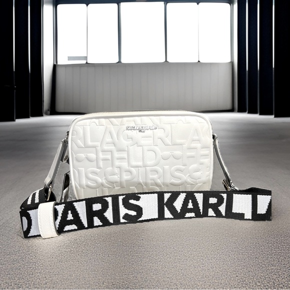 Karl Lagerfeld Paris NWT White Faux Leather Quilted Design Logo Crossbody (P045) - Picture 16 of 16